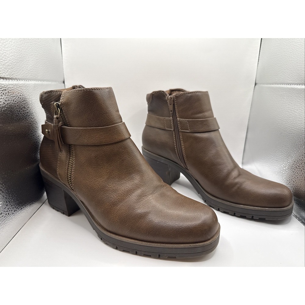 Baretraps Women's Brown Zipper Stacked Heel Ankle Boots Size 10M Buckle